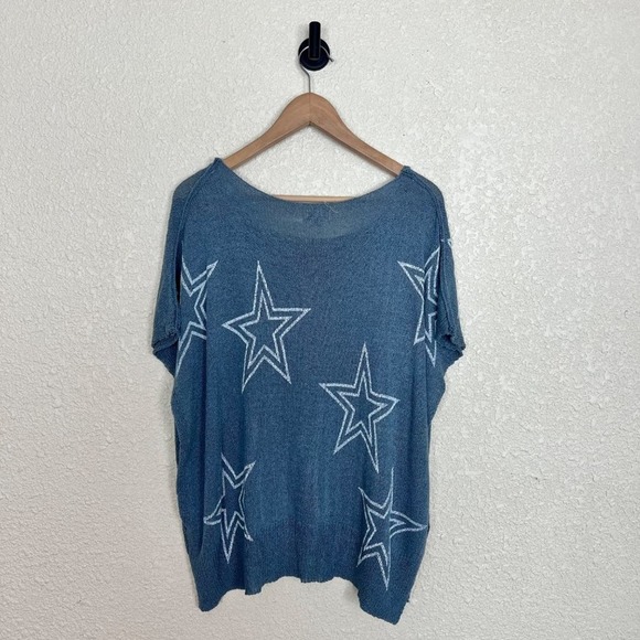 POL Star Knit Sweater Womens Medium Blue White Lightweight Short Sleeve - Picture 6 of 9